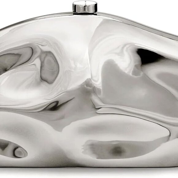 Silver Irregular Shell Acrylic Clutch with Chain for Party & Wedding Elegance
